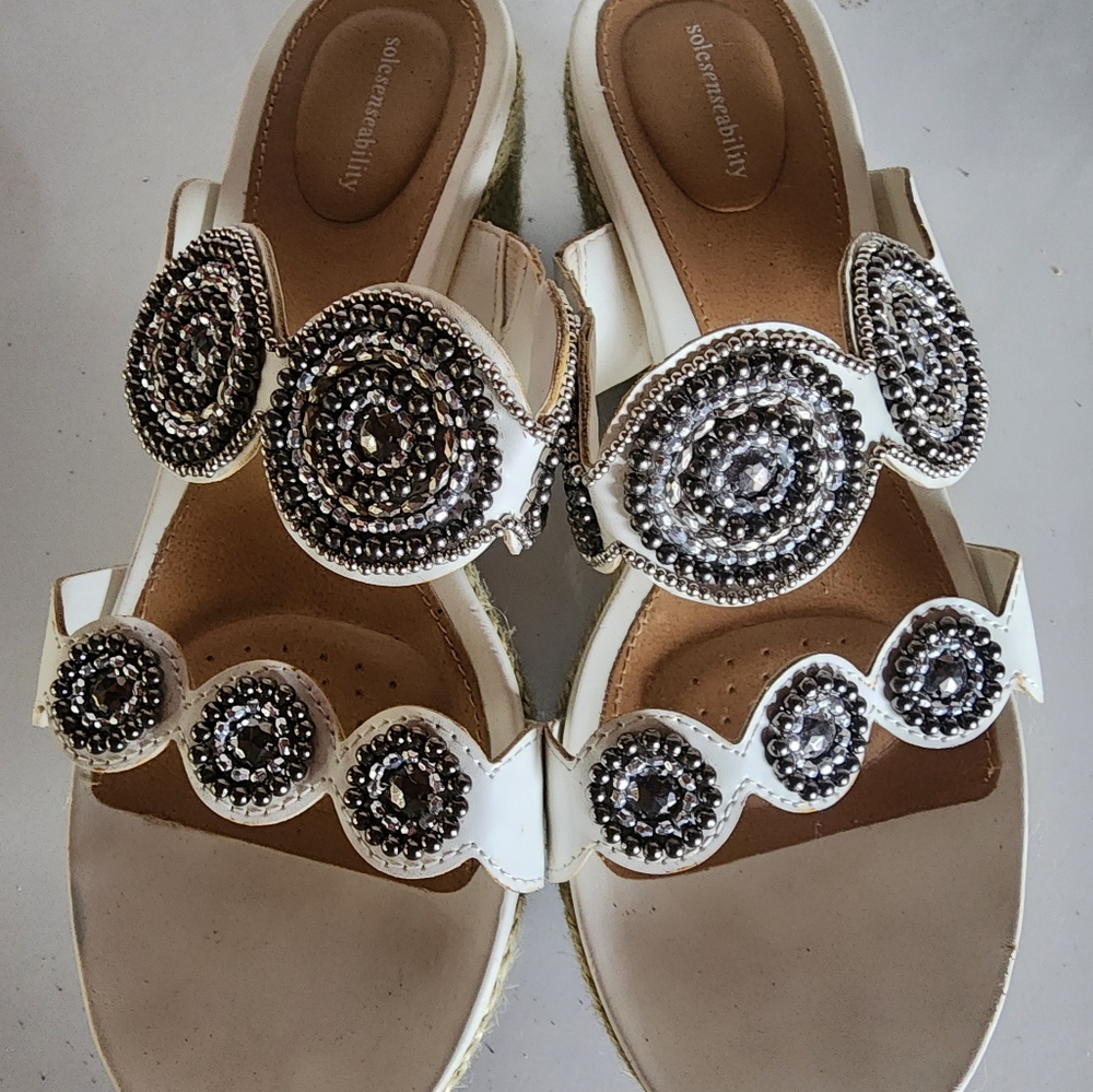 White beaded wedges with memory foam